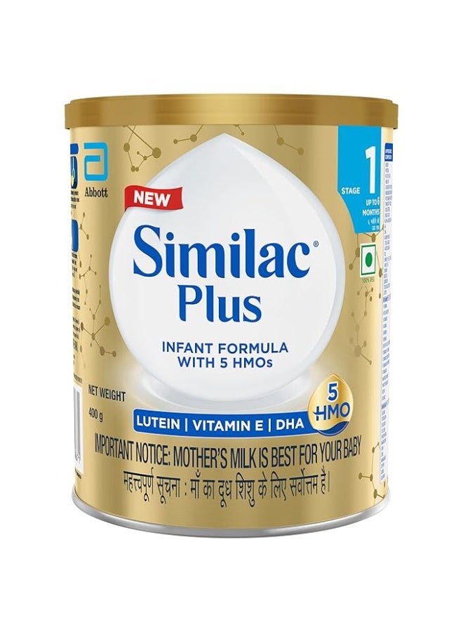 سيميلاك حليب سيميلاك بلس المرحلة الأولى للأطفال الرضع، حتى 6 أشهر، عبوة 400 غرام، مع سكريات قليلة التعدد، يدعم مناعة الطفل ونمو دماغه، مسحوق - Image 1